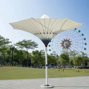 Outdoor Patio Umbrella with LED Lights White Garden Parasol for Hotel Homestay & Advertising