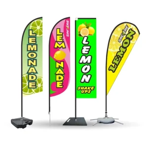 Outdoor Promotion Lemonade Advertising Banners Rectangular Teardrop Feather Beach Flags for Beverage Shop and Event Use