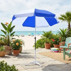 Outdoor Promotional Beach Sunshade Umbrella Supported Customized Logo UV Protection Beach Umbrella Parasol with Base