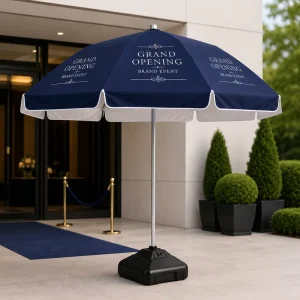 Outdoor Sunshade Custom Design Waterproof Wind Resistant Adjustable Height Event Parasol for Exhibition Brand Advertising