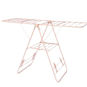 Outdoor and Home Folding Wing Portable Laundry Cloth Drying Rack for Towels Dryer with Hanger Bar