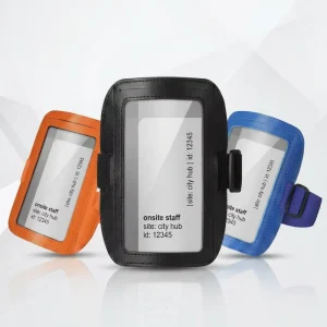 PU Elastic Armband ID Badge Holder Horizontal Adjustable Card Sleeve for Exhibition Event Volunteer Staff