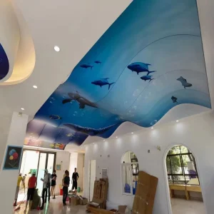 PVC Stretch Ceiling Plafond Toile Tendu Lambris 3D Digital Seaworld UV Printed Ceiling Film
