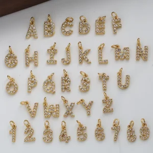 PVD Gold A Z Full CZ Initials Charms Crystal Alphabet Letter Charm Stainless Steel Letter Charm for Bracelets Necklace Making