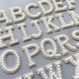Patches Pearl Alphabet Letter Patch for Hat Diy Pearl Rhinestone Words Iron on Letter