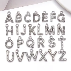 Pave Alphabet Charm Zinc Alloy Clear Rhinestone Initial Pendant for Monogram Necklace Making