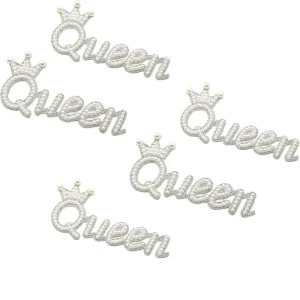 Pearl Letter QUEEN Crown Rhinestone Patches Crystal Diamond Decorations for Clothing Handbags Cake Insert Toppers