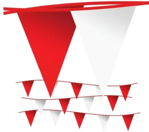 Pennant Banner Flags OSHA 500lb Rated Safety Rooftop Flagging Barrier Traffic Party and Events 105ft Strand Fade Resistant