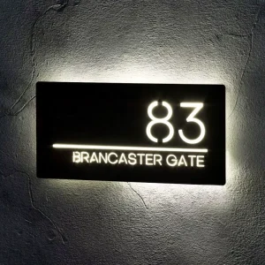Personalised Powered Lighted LED Stainless Steel Metal Custom Modern Address House Number Signs