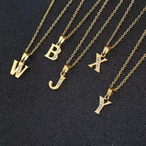 Personality Designer Fashion Initial Chain Stone Alphabet Pendant Necklaces 18 K Gold Jewelry for Women Couple Gift