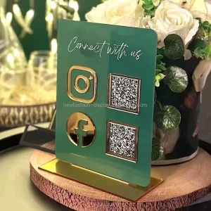 Personalized Custom Green Acrylic Sign Optical Shop Display Sign Board QR Code Stand Social QR Code Display Board