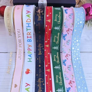 Personalized Custom Printed 100% Polyester Grosgrain Satin Ribbon Rolls Branded Logo Printing for Gift Packing