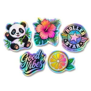 Personalized Custom Printing Rainbow Color Hologram Sticker Self Adhesive Roll Shiny Holographic Label Stickers With Logo