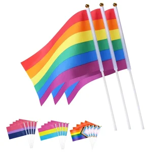 Personalized Design Logo Small Stick Flag Customization Handheld Waving Display Hand Shaken Flag and Plastic Pole