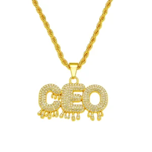 Personalized Hip Hop Jewelry Water Drop CEO Letter Pendant Link Chain Gold Plated Alloy Crystal Rhinestone