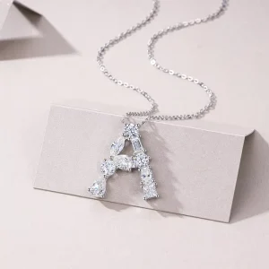 Personalized Letter a S925 Silver Moissanite Necklace Mixed Cut Stones Initial Pendant Adjustable Fine Jewelry Necklace