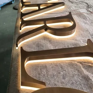 Personalized Logo Lighted Sign Copper Brushed 3D Channel Letter LED Illuminated Sign Retro Vintage Metal Signs for Business