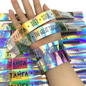 Personalized Party Decoration Bracelets Tyvek Holographic Wristband Wrist Access Tag Paper Wrist Band Ticket for Events