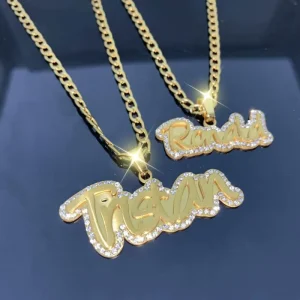 Personalized Rhinestone Necklace Custom Nameplate Gold Bling Script Name Necklace Iced Out Jewelry Gift
