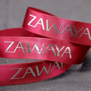 Personalized Ribbon Customized Printed Flat Silver Foil Printing Logo Double Faced Satin Ribbon Roll