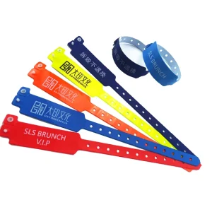 Personalized Screen Printed PVC Eco Friendly Promotional Disposable Wristband Custom Logo Secure Button Lock Adjustable Thin