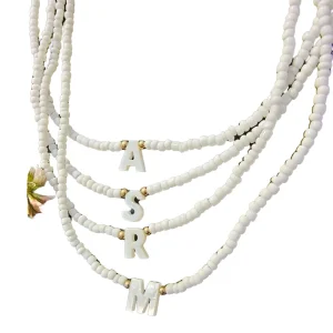 Personalized Trendy Bohemian Style Alloy Link Chain Rice Bead Necklace Shell English Letter Pendant Women’s