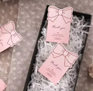 Pink Bow Gift Box Sealing Sticker Thank You Card PVC Self-adhesive Label for DIY Decoration