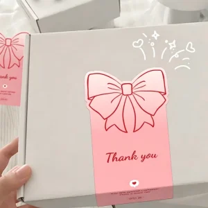 Pink Cute Bowknot Rose Self adhesive Label Custom Print Thank You Decoration Sealing Die Cut Gift Box Sticker