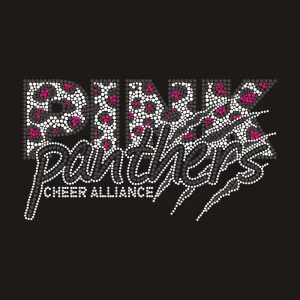 Pink Panthers Letters Design Bling Star Heart Rhinestone Iron on Transfer Design Custom Hotfix Motif