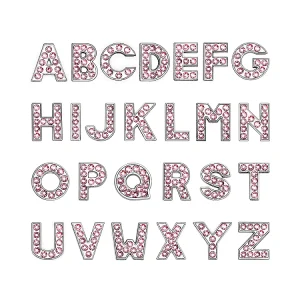 Pink Rhinestone Slide Letters A to Z Rhinestones Slider Alphabet Beads Bling Initials Letter Charms