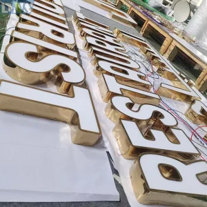 Polished Gold Stainless Steel 3D Light Wall Pizza Shop Advertising Frontlit LED Sign Companies Hospitals Decoration