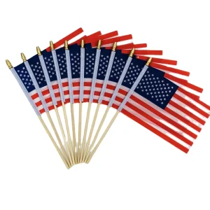 Polyester Handheld Small Flag with Wooden Plastic Pole Silk Screen Printing Mini Flag for Party Decoration