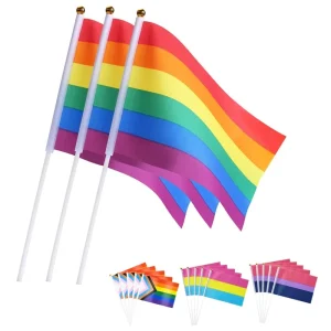 Polyester Rainbow Pride Mini Hand Flag 14x21cm Digital Printed Fiberglass Flagpole LGBT Decoration Outdoor Parade