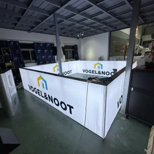 Portable 10×10 SEG Backlit LED Lightbox L Shaped Corner Fabric With Aluminium Frame Hanging Installation Design For Trade Shows
