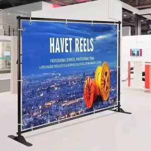 Portable Black Backdrop Banner Stand 8 X 8 Ft Aluminum Vinyl Reusable Stand Alone Indoor Advertising Trade Show Equipment