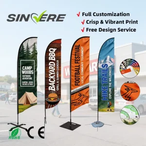 Portable Custom Printed Polyester Feather Flag Bag Easy Assembly Digital Thermal Sublimation Printing Advertising Beach Flag