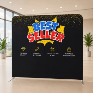 Portable Double-Sided Fabric Tension Banner Display Stand Aluminum Frame Custom Media Wall Backdrop for Trade Shows Weddings