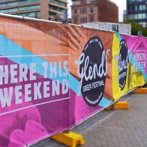 Portable Eco friendly Lightweight Outdoor Event Barrier Cover Polyester Mesh Crowd Control Fence Sport Breeze Banner