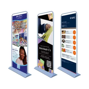 Portable Electroplated Metal Iron Door shaped Advertising Display Stand Easy Assembly Heavy duty Flexible PVC Polypropylene Art