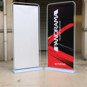 Portable Electroplated Metal Iron Door shaped Art Deco Advertising Display Stand 5MM Thickness Easy Assembly Flexible PVC