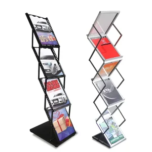 Portable Foldable Eco Friendly Iron and Aluminum Alloy Poster Rack Easy Assembly Adjustable Height Freestanding Display Stand