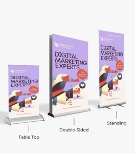 Portable Roll Up Banner Stand with Retractable Steel Aluminum Frame and Tool Free Assembly