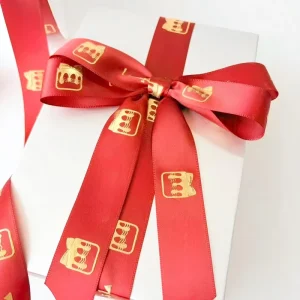 Pre Tie Packing Self Adhesive Gold Foiled Elastic Gift Satin Ribbon Bow for Decoration Custom Logo Printed