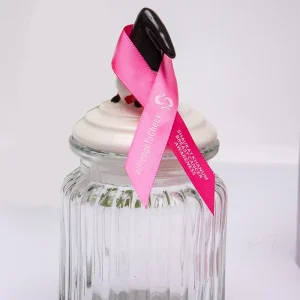 Pre tied Charity Organization Ribbon Bow With Back Pin Clip for Cancer Association Satin Ribbon Custom Logo Silk Screen Printed