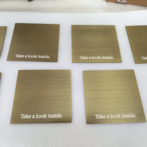 Precision Brushed Brass Etched Ink Filled Stainless Steel Plate High Gloss Indoor Custom Signage Advertising Logo Display