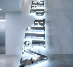 Precision Mirror Polished Stainless Steel Backlit Letters Storefront Signage