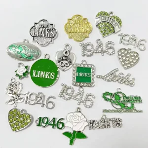 Premium Quality Crafted Greek LINKS Rhinestone Accent Metal Letter Charms