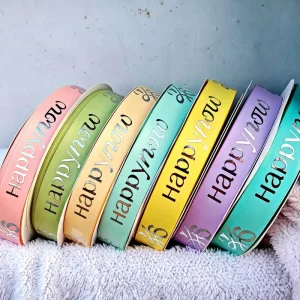 Premium Silky Ribbon with logo Silver Hot Foil Printing Custom Matte Ribbon for Gift Wrapping Flower Boutique Decor