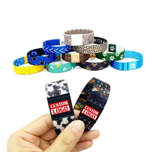 Printed Advertising Promotional Gift Event High Woven Custom Logo Fabric Bracelet Elastic for Wristband