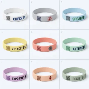 Printed Company Brand Promotion Silicone Wrist Band Custom QR Code Logo BPA Free Bulk for Conference Attendee Registration